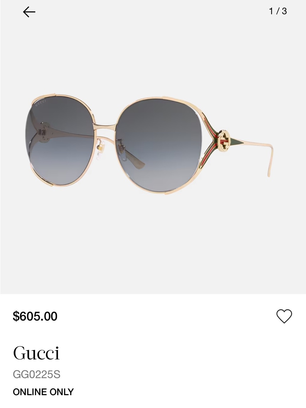 NIB Gucci GG0225S gold metal oversized GG logo sunglasses retails $605 - Picture 9 of 9